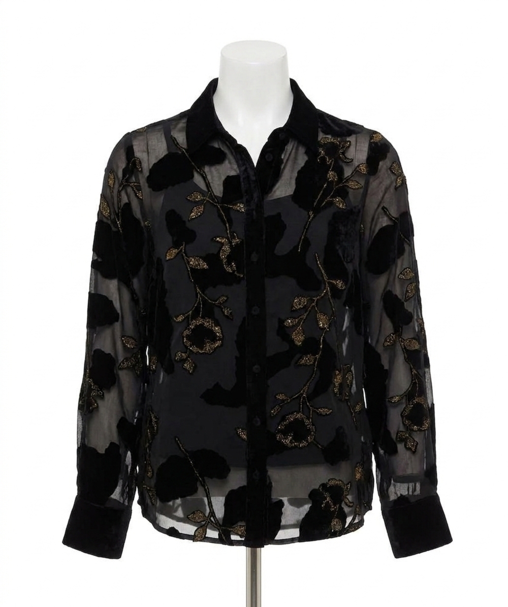 NEW ESQUALO burnout flower blouse in black